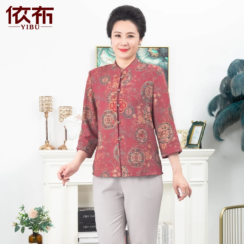 中老年衬衫中袖妈妈装大码夏季夏装洋气薄款内搭妈妈装