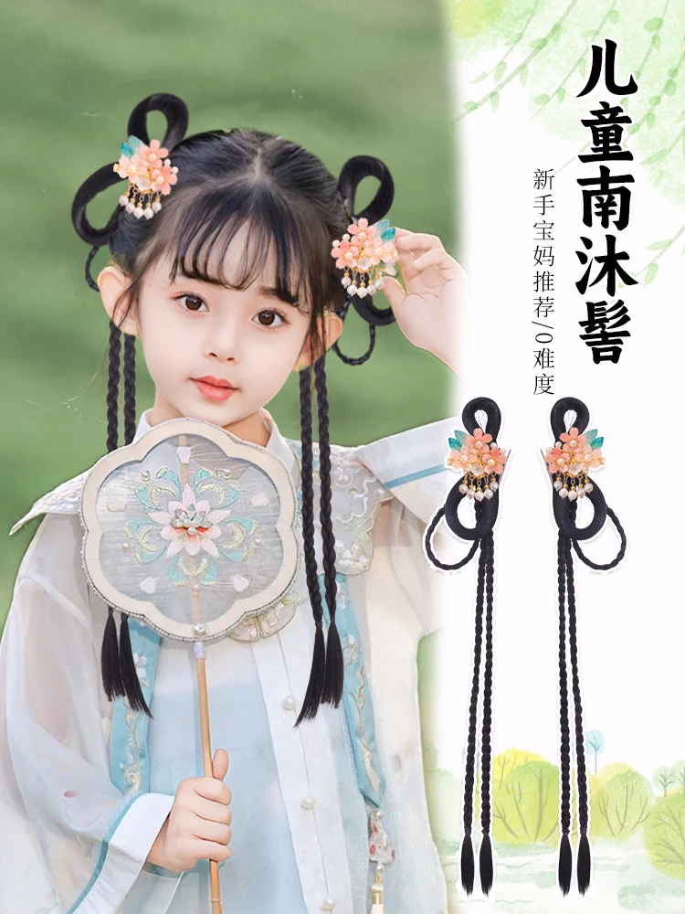 儿童汉服假发包古装一体式懒人发髻女童假发头饰古风发包垫发造型