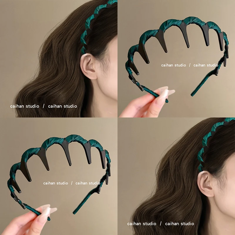 森林墨绿！波浪带齿发箍！气质碎发整理神器高颅顶压发发箍盘发器