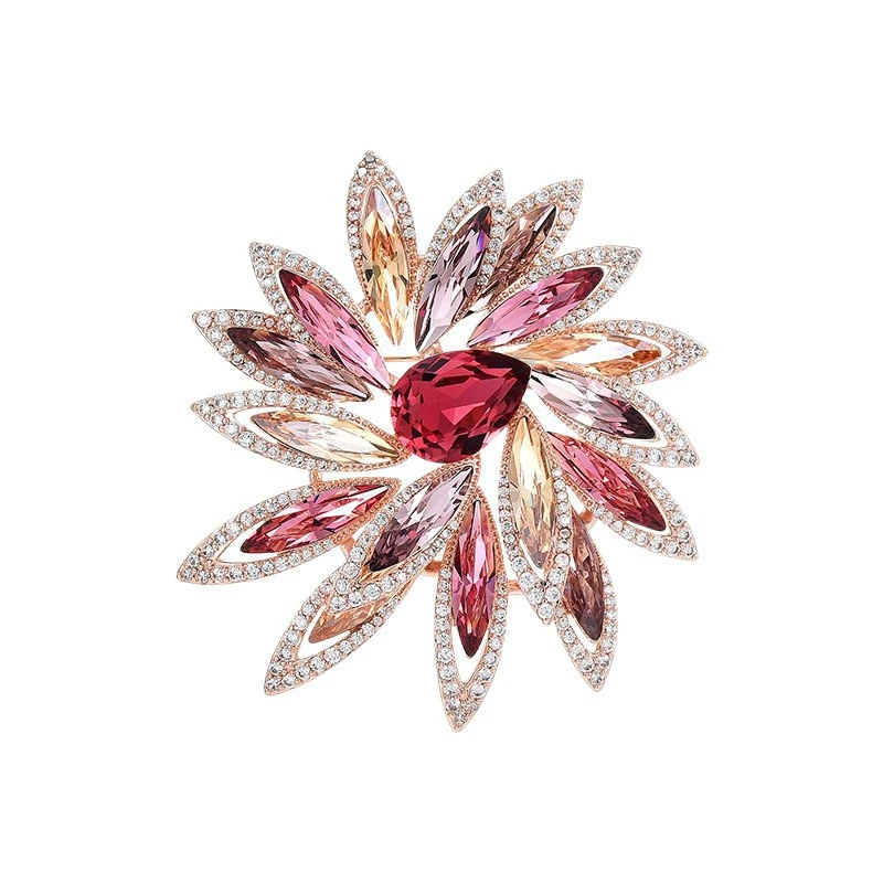 铜合金锆石胸针 30022旋转太阳花奢华优雅百搭韩版镶钻水晶胸针