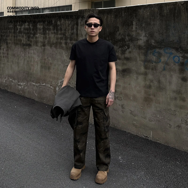 CNIE凡越【特制裤长】原创小个子显高迷彩直筒工装裤男 N101