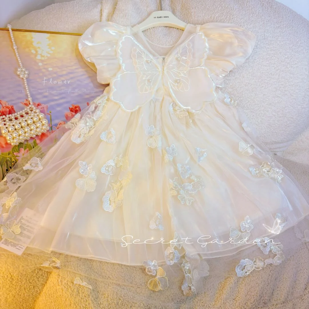 短袖006蝴蝶新款女童重工网纱公主裙洋气女孩连衣裙小女孩儿童