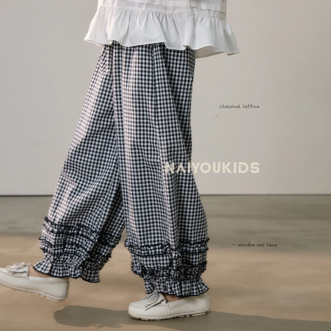 【蓬蓬裤3】女童格子裤2025春季新款洋气宽松休闲裤K2434