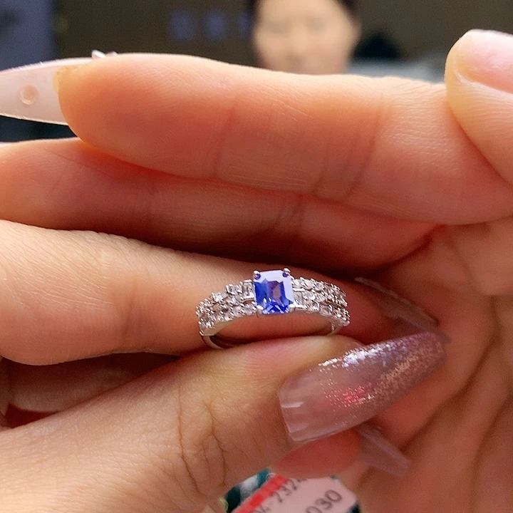 蓝宝石戒指银S925镶嵌