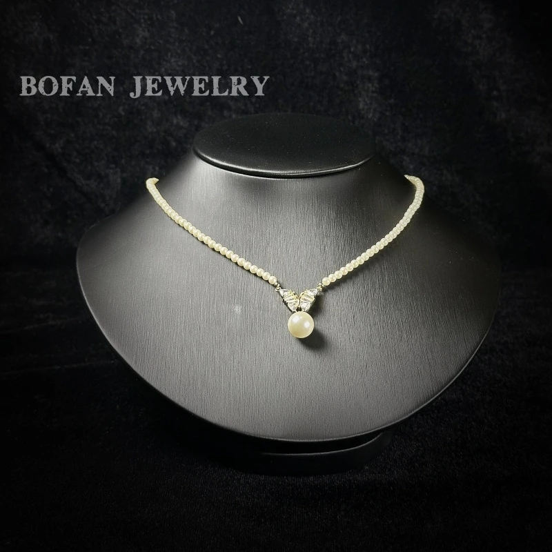合金仿珍珠项链 淡水珍珠锆石小蝴蝶项链 A1820 BOFANJEWELRY项链