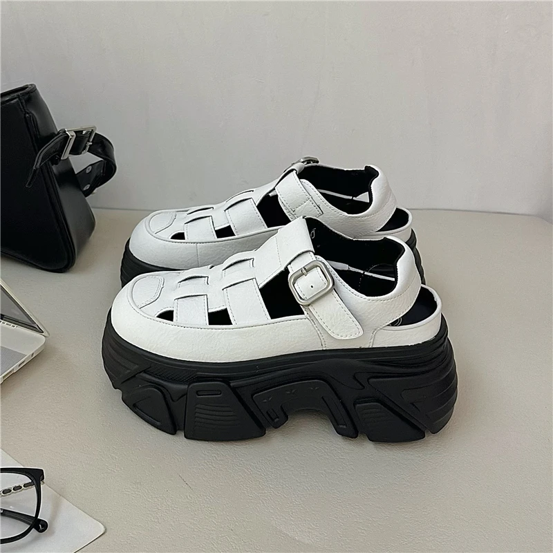 栢香妮BAHONGLY镂空凉鞋女2025夏季新款厚底增高小个子罗马老爹鞋