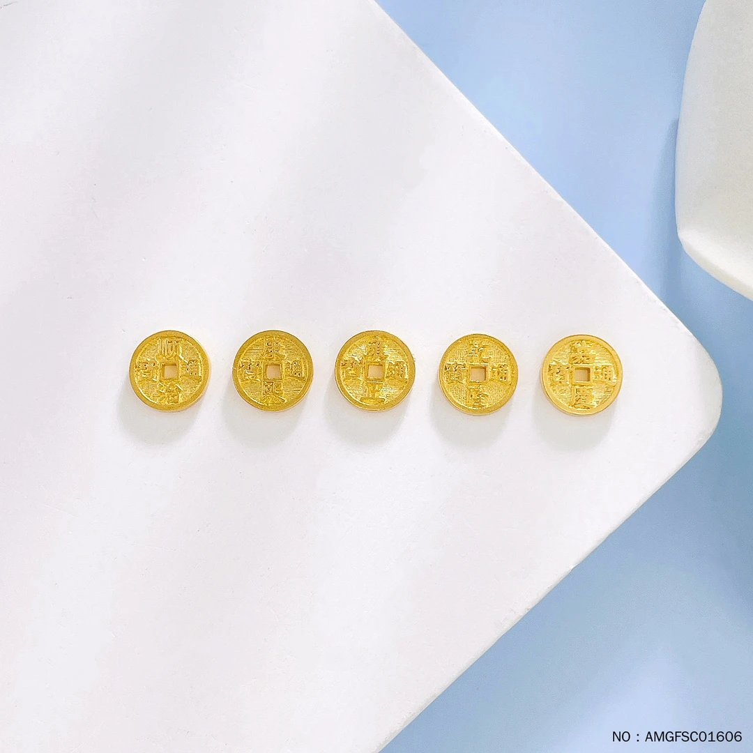 足金999 （一件有成色字印）古法实心财运亨通招财五帝币手串配件Di