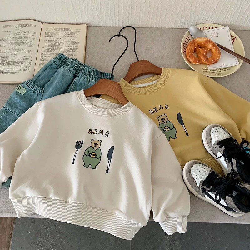 甜点小熊·韩版儿童卫衣圆领宽松上衣洋气糖果色女宝打底衫卡通T