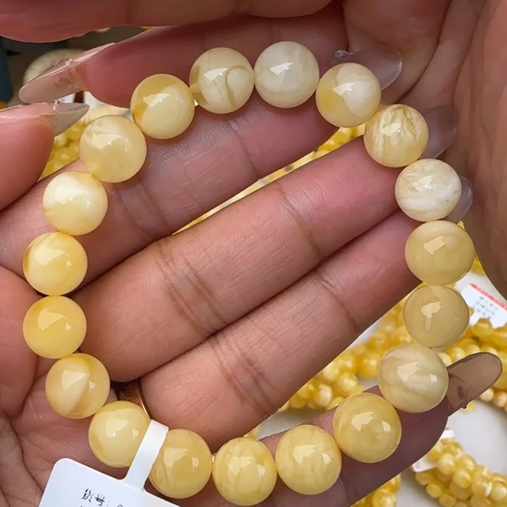 蜜蜡未镶嵌手串白花圆珠手串