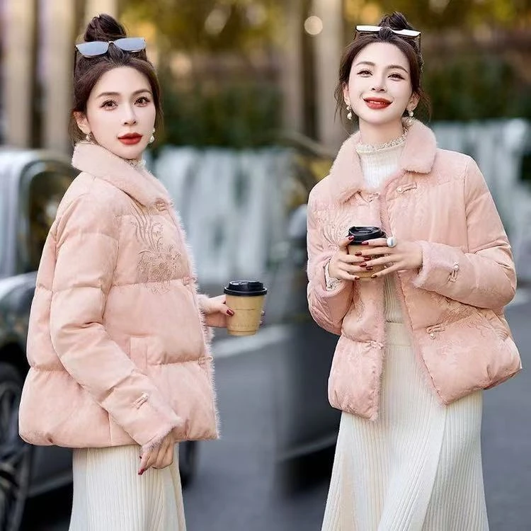 新中式棉服女短款2025新款冬季高端气质国风盘扣刺绣外套