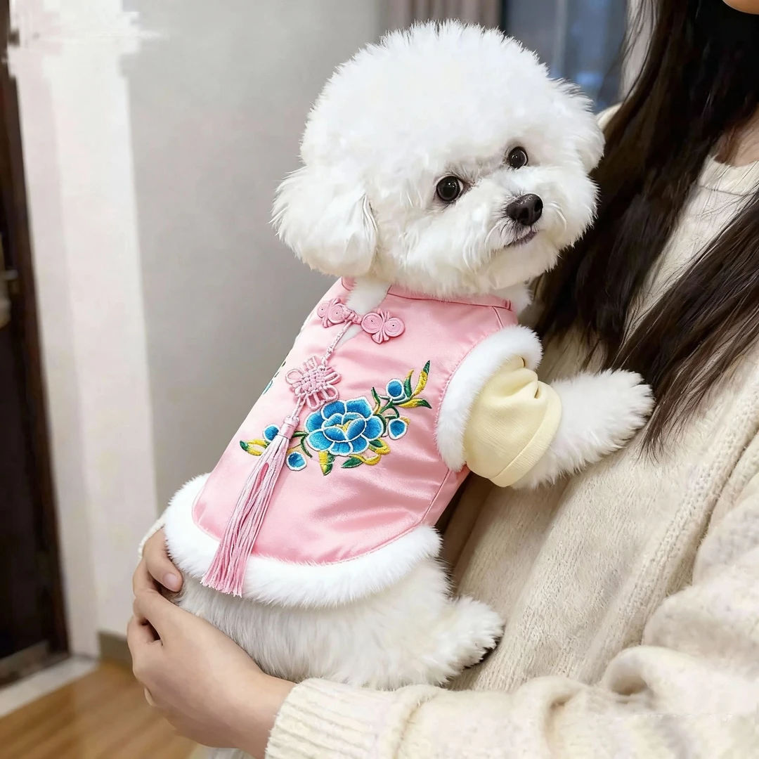 宠物新年加厚喜庆服饰猫咪狗狗博美泰迪牡丹花唐装保暖节日冬装
