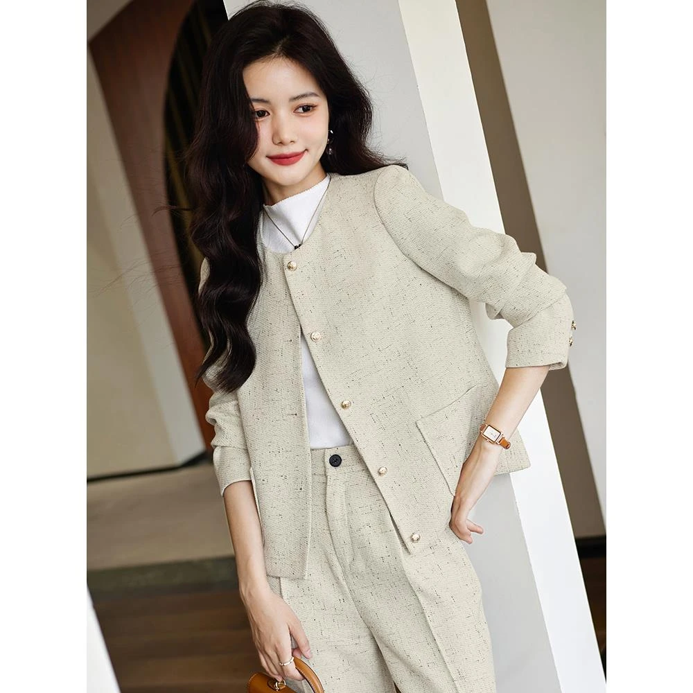 白色小香风外套女春秋2025新款气质高级感小个子休时尚闲短款套装