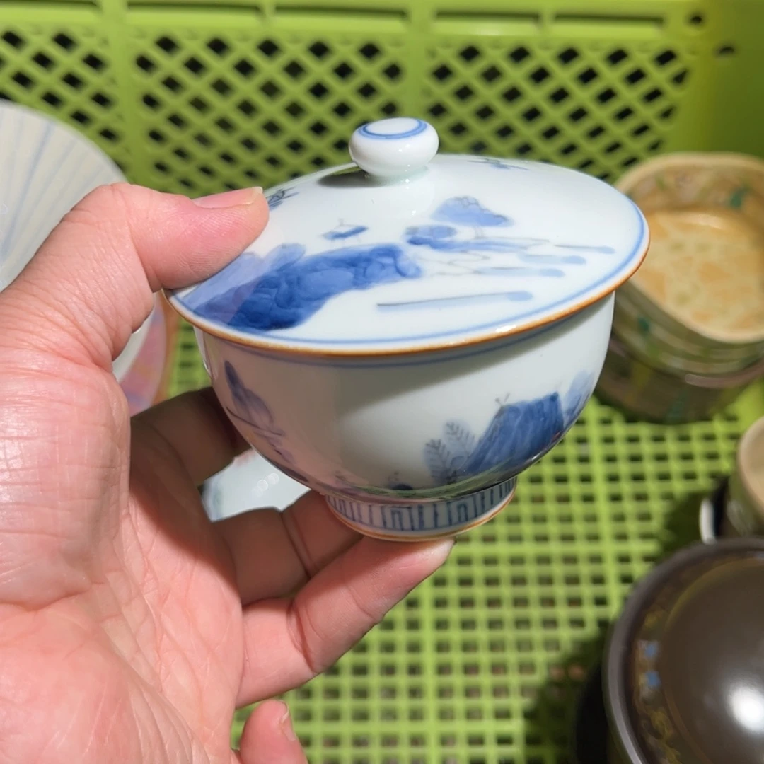 陶福字款 青花盖杯 默认微瑕