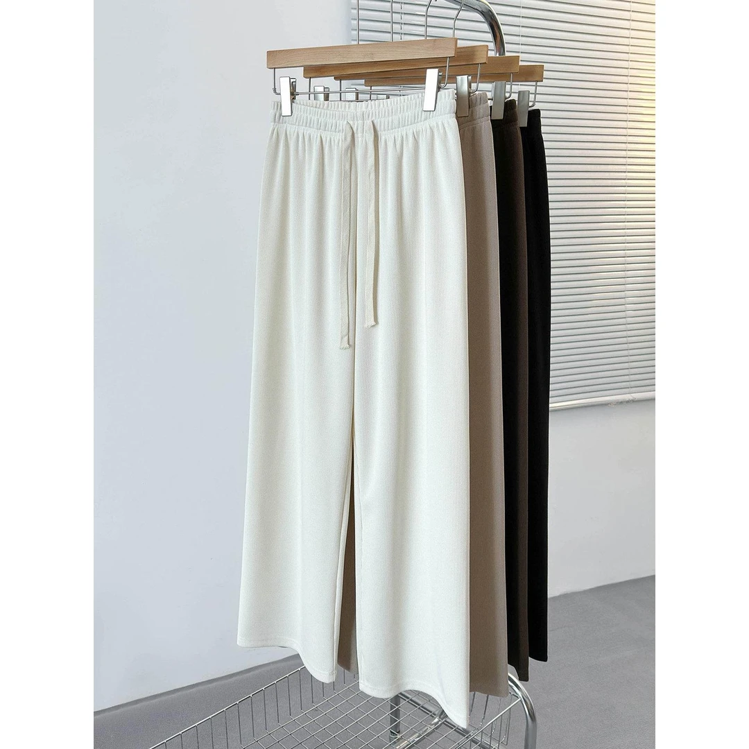 秋季新款大码女装宽松显瘦休闲长裤胖妹妹纯色百搭高腰遮肚阔腿裤