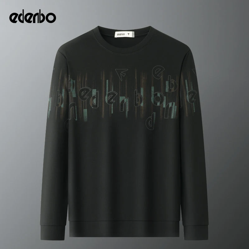 爱登堡男装卫衣男款爆款2025新款春秋季潮流黑色圆领长袖男士上衣