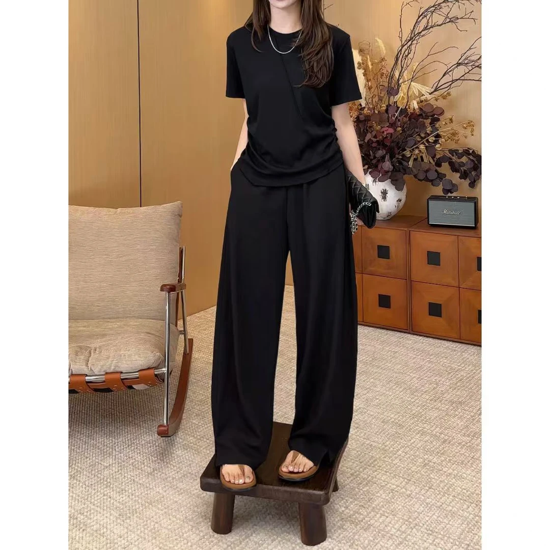 小静静一会【开叉西裤】2025夏季松紧腰百搭休闲裤 2507C3772