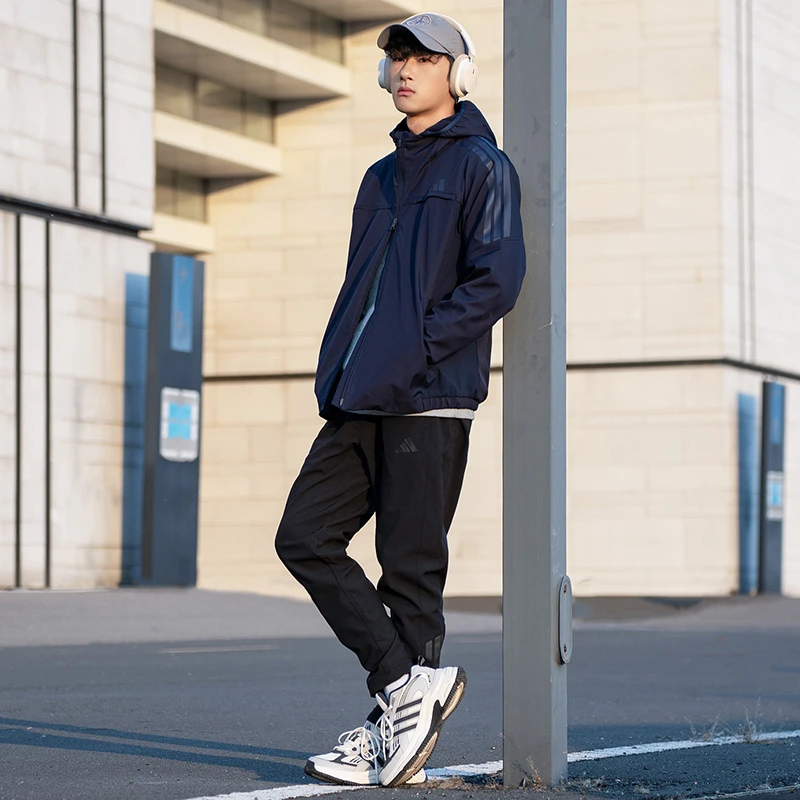 阿迪达斯梭织长裤男冬季新款加绒保暖运动裤黑色训练裤子KA1301