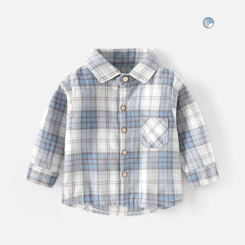 【热推爆款】儿童长袖格子衬衫秋装男孩宝宝棉质磨毛外套衬衣男童秋