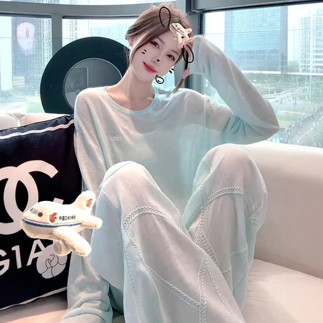 薄荷绿色薄款针织冰丝防晒长袖罩衫T恤女2025新款夏季温柔风上衣