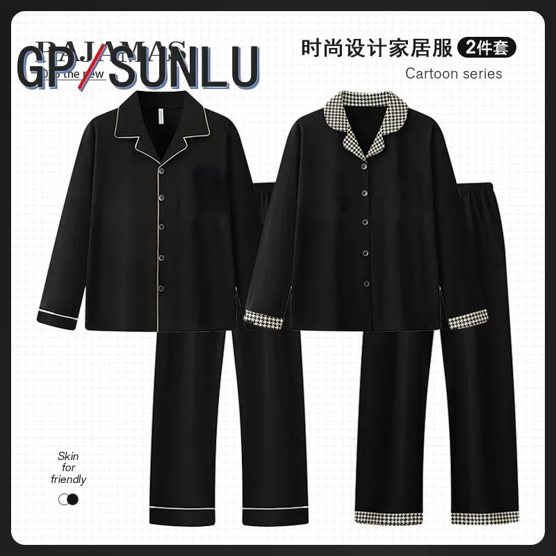 日本小众GP情侣睡衣女春秋季简约高级感棉质一男一女家居服套装外