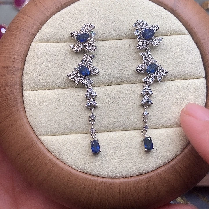 耳饰银S925镶嵌蓝宝石