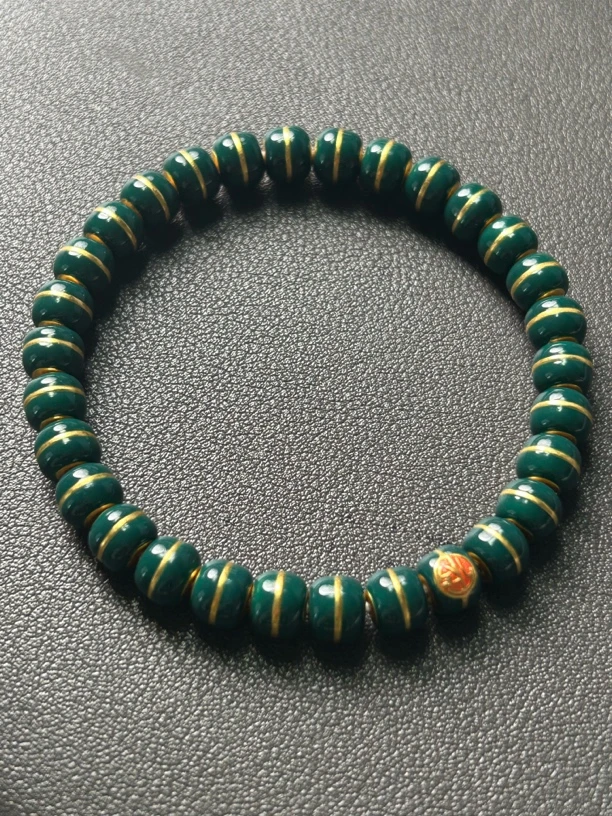 足金 卡7 珐琅彩地狱绿色款珠手串 克重30.72g