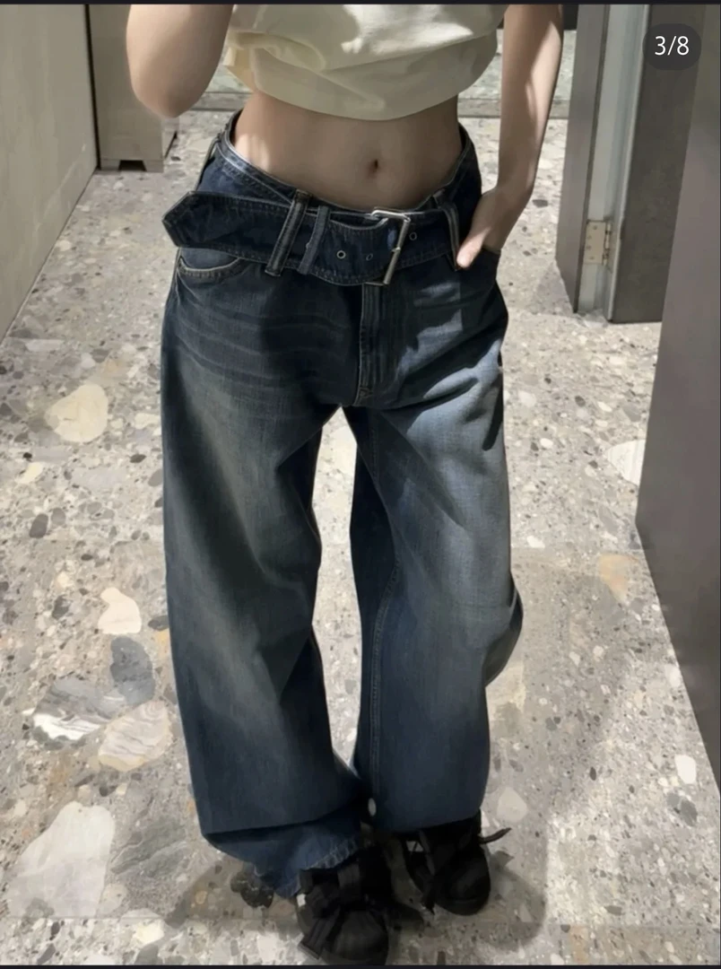 百搭腰带牛仔裤长裤