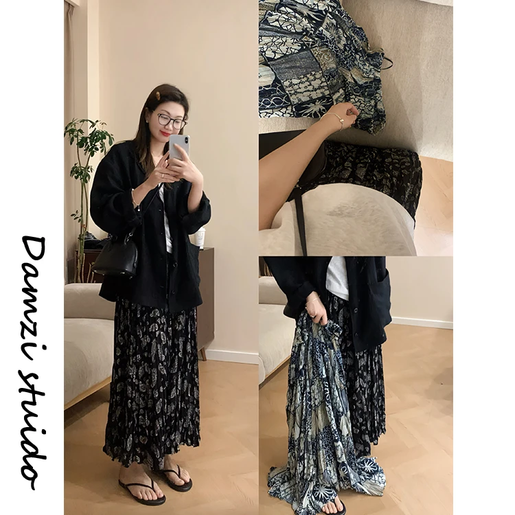 DA麦子 度假裙 超费料压褶印花半身裙 MZ6251度假裙