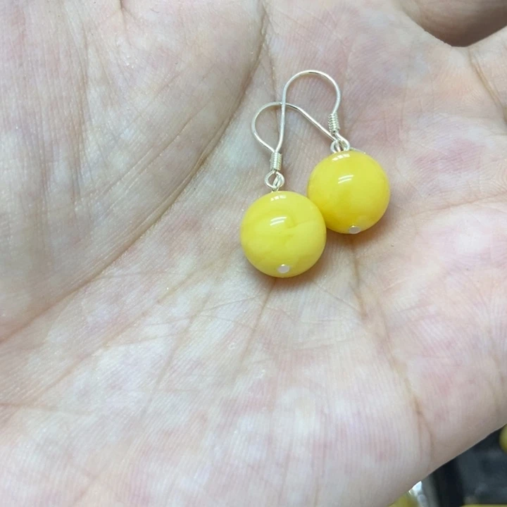 银S925镶嵌蜜蜡裸石耳钩