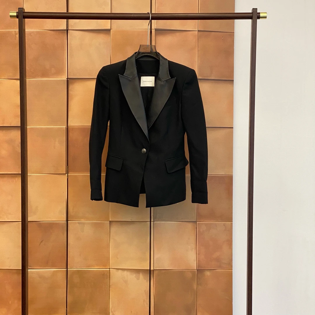 99新 BALMAIN/巴尔曼 Balmain黑色拼皮西装外套/36码/99新/30455