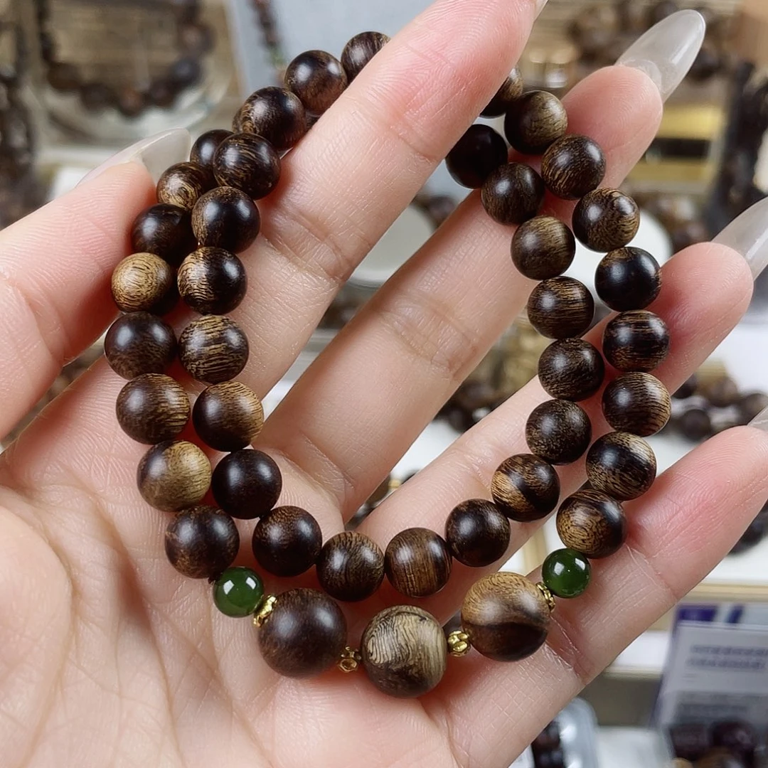 沉香手串越南芽庄老白棋窖藏古董玉化瘤疤虎斑0.8
