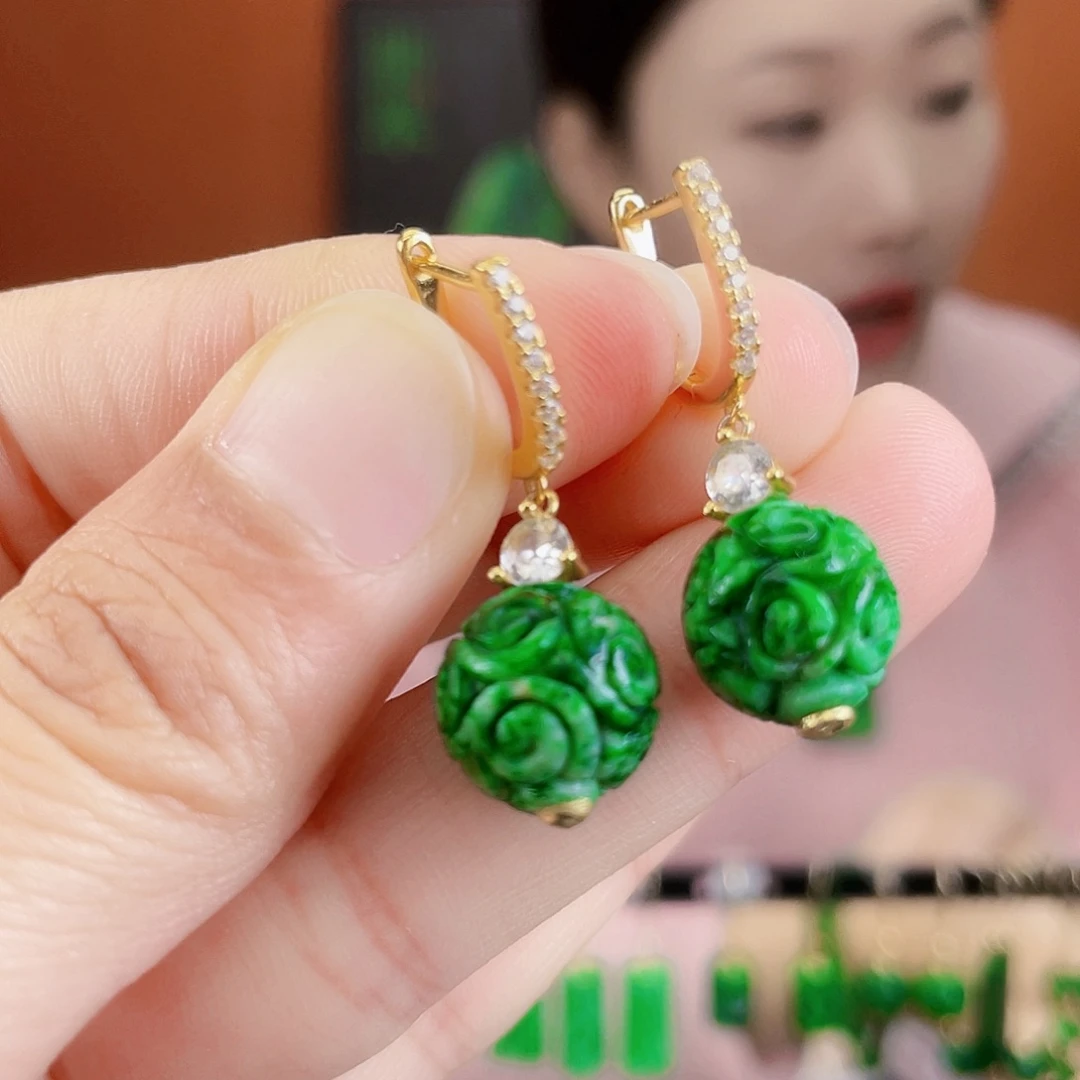 翡翠银S925镶嵌耳饰