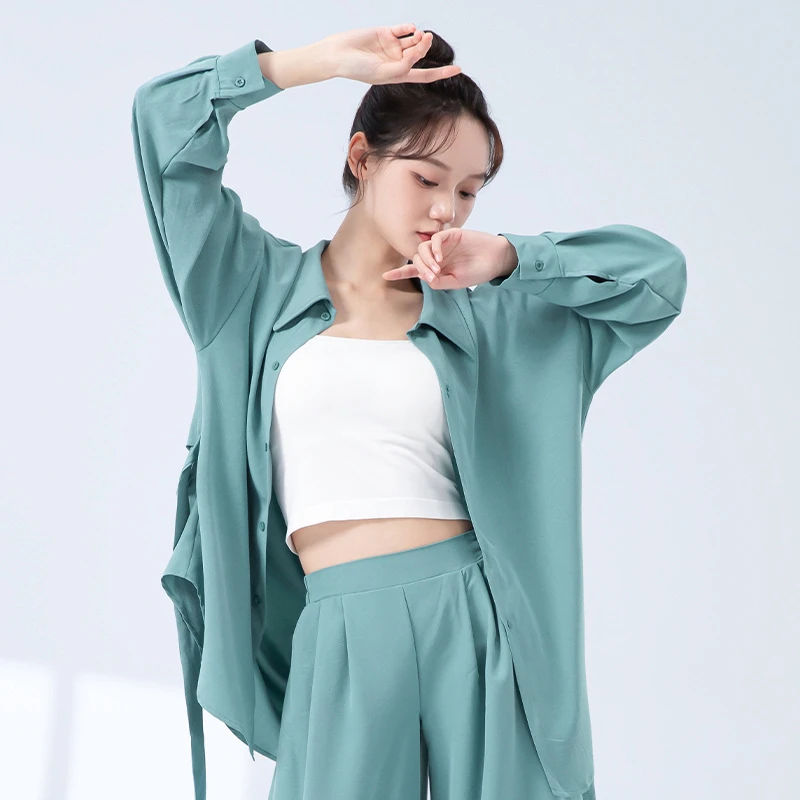 现代舞衬衣女舞蹈练功服宽松上衣成人形体训练服古典舞演出服长衫