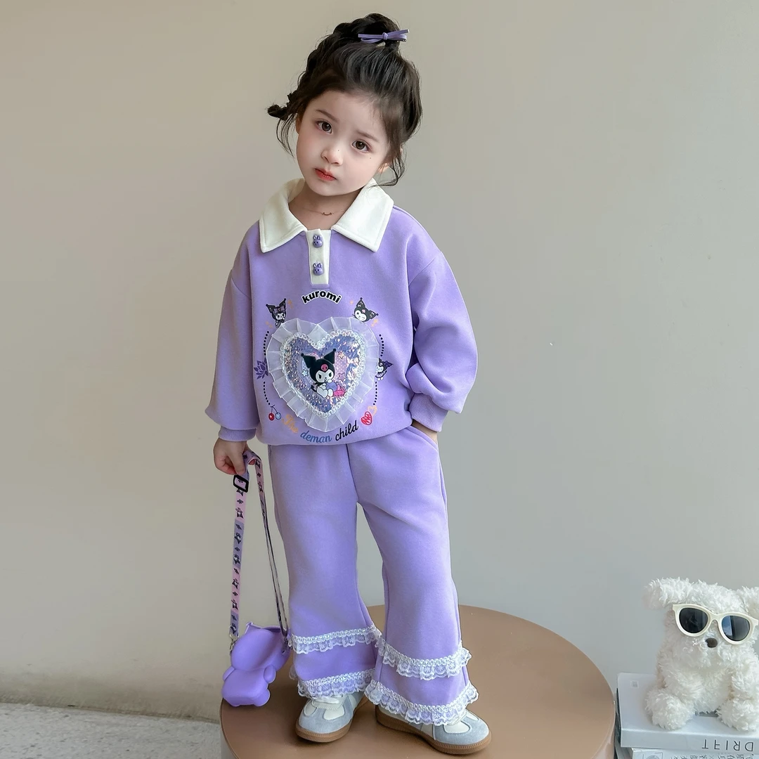 女童库洛米卫衣套装2025新款儿童洋气春秋款休闲花边裤两件套潮