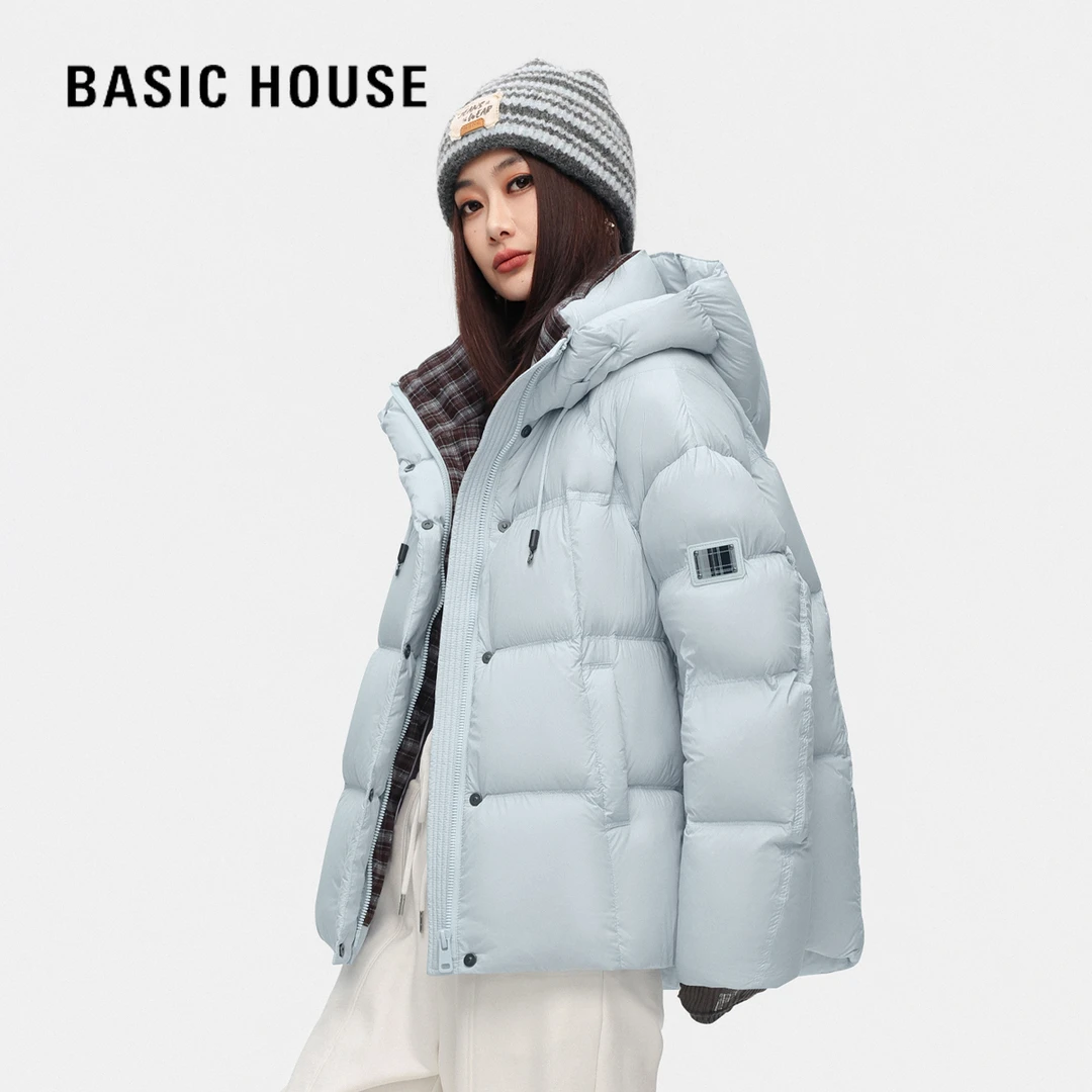 Basic House/百家好冬季时尚百搭休闲保暖防风短款长袖羽绒服90绒