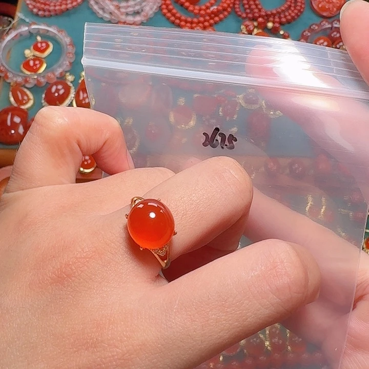 南红玛瑙银S925镶嵌戒指