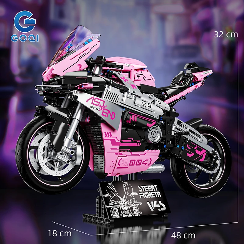 【重工打造】DUKADI超大号摩托车1:5积木拼装模型男孩礼物玩具3063