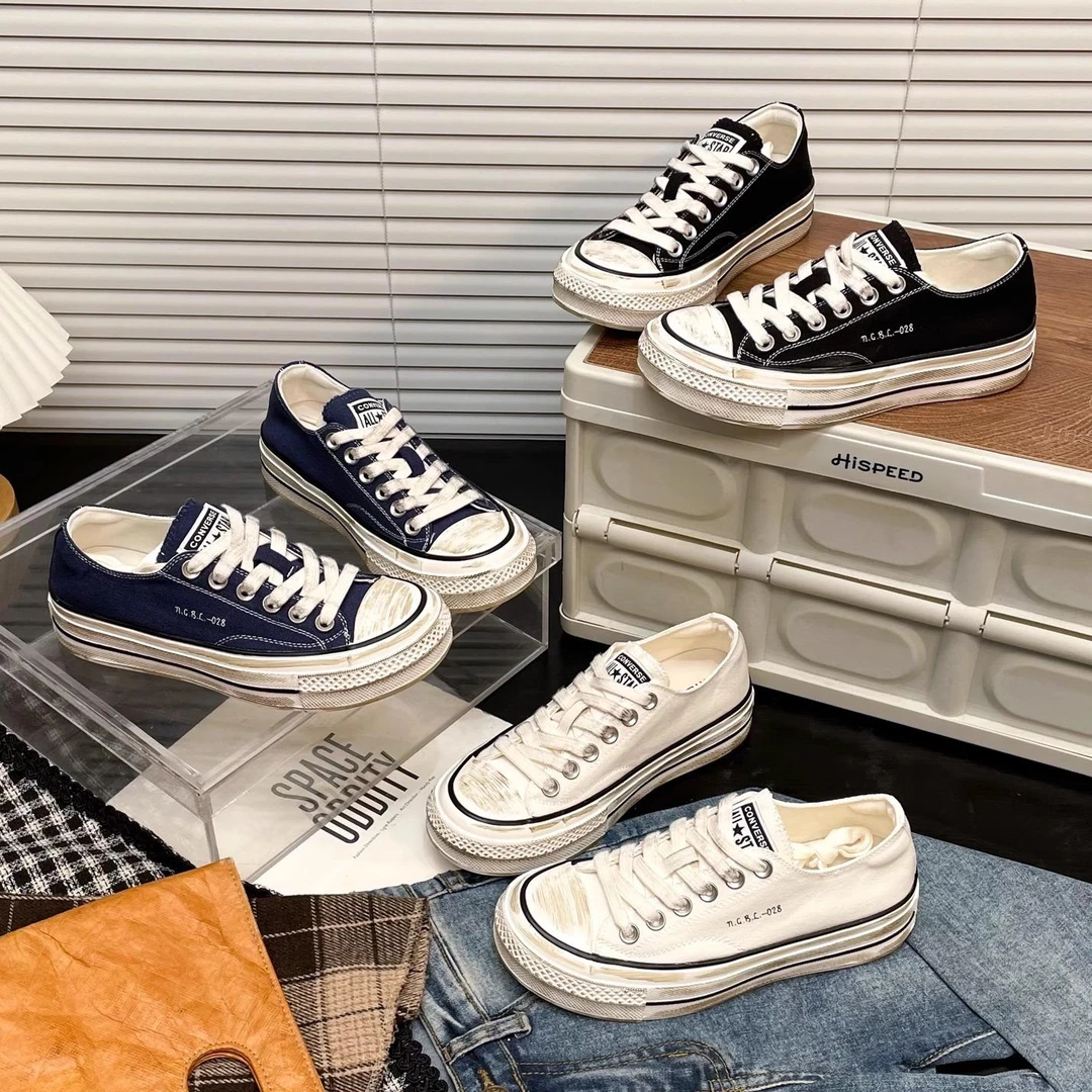 【GSNK】做旧擦色低帮平底帆布鞋女2025新款休闲百搭舒适滑板鞋