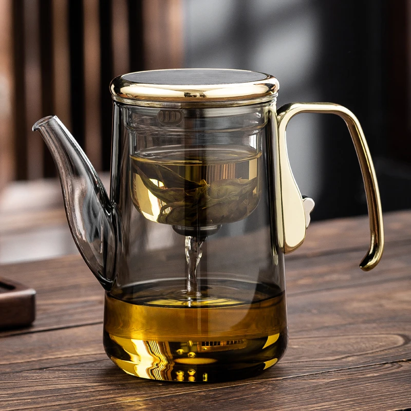 灰色磁吸长嘴飘逸杯玻璃内胆泡茶壶大容量茶水分离办公室懒人泡茶