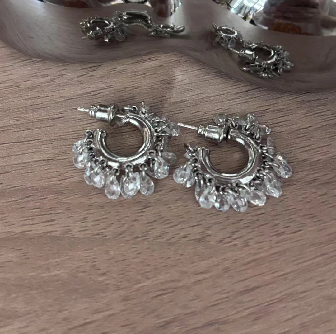 合金锆石耳饰 轻奢碎泪星河高级感流苏耳环女小众气质耳扣