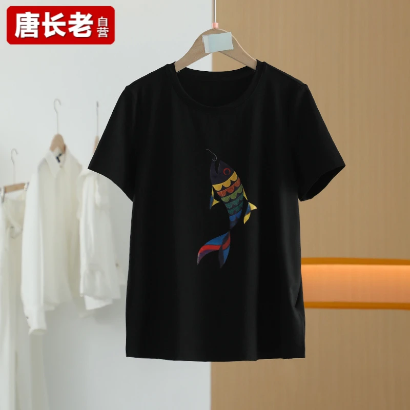 【唐长老自营】货号4730女装夏新款黑色舒适宽松慵懒通勤T恤M