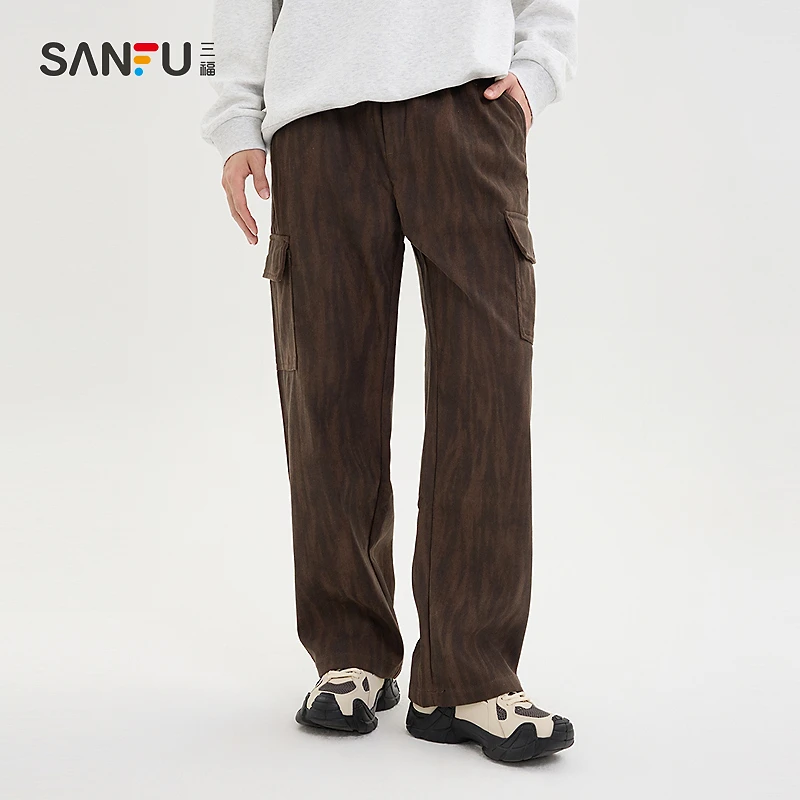 SANFU/三福25春季男士工装口袋休闲裤时尚潮流橡筋腰长裤男500203
