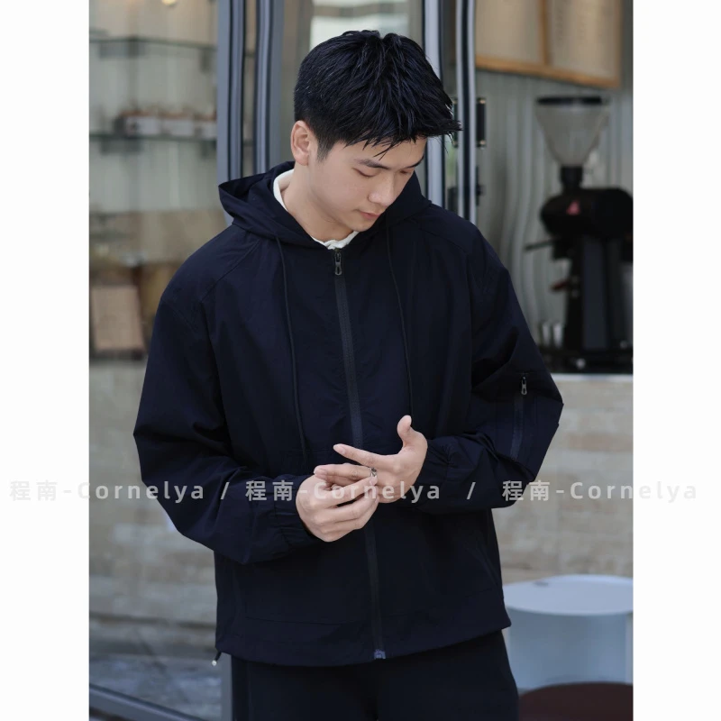C/Cornelya lu风’梭织贴袋极简休闲连帽夹克运动风衣外套户外防风