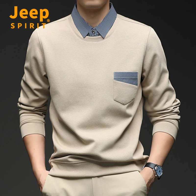 Jeep吉普2025秋冬男士空气层假两件休闲时尚百搭卫衣美式潮流长袖