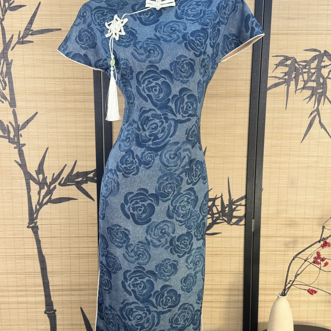 蓝玫瑰｜2025春夏新款年轻气质优雅时尚款旗袍裙