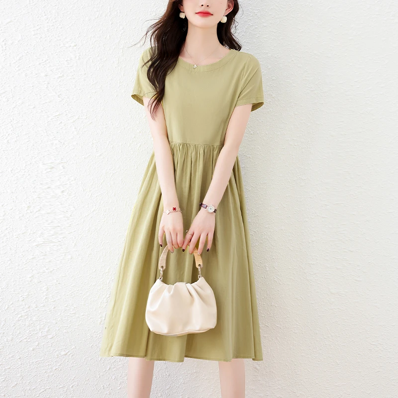 高级感时尚简约短袖气质连衣裙2025夏季新款设计感收腰显瘦a字裙