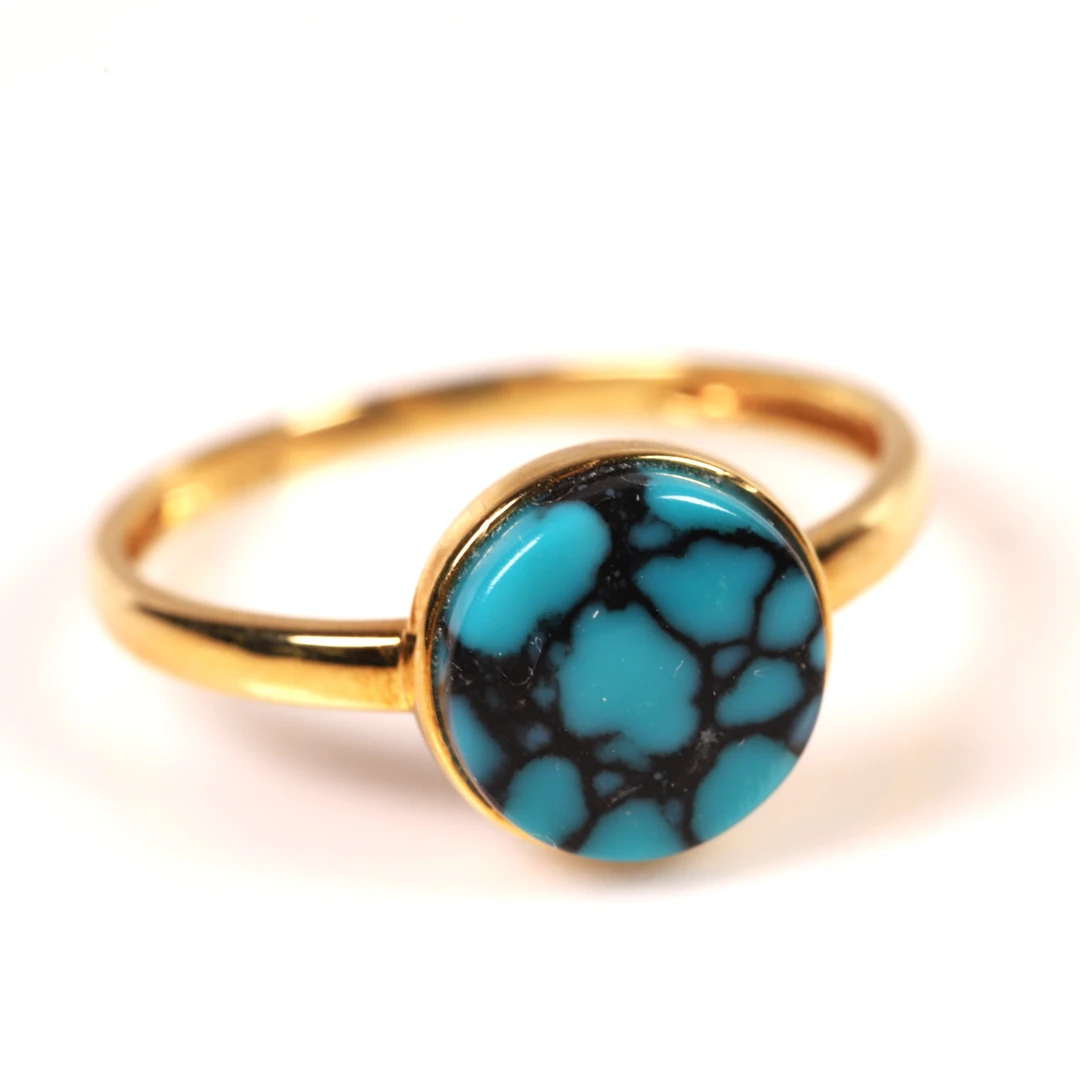 天然原矿绿松石高瓷精品网花18K金精工镶嵌戒指