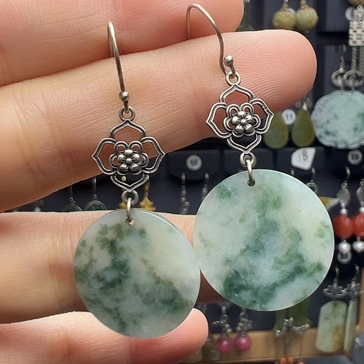 翡翠银S925镶嵌耳饰