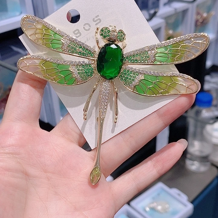 锆石铜合金大号蜻蜓胸针