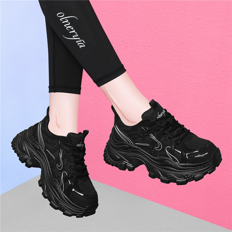 厚底老爹鞋女春秋季新款中跟运动鞋女装波鞋网面旅游鞋秋天女鞋单